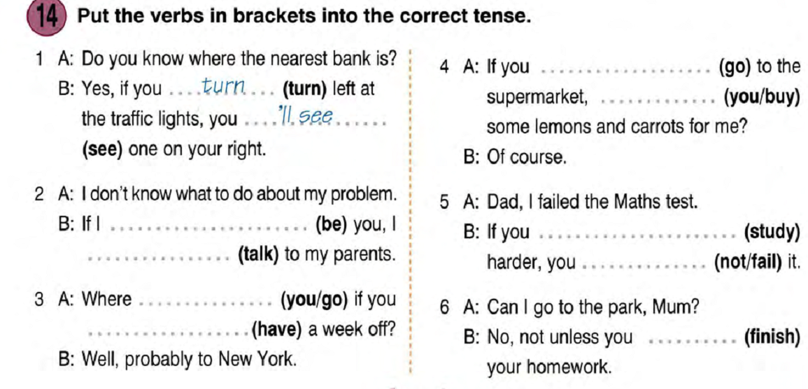 Put the verbs in Brackets into the correct Tense.
